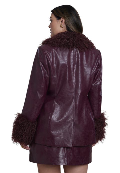 Faux Fur Trim Faux Leather Jacket (plus)