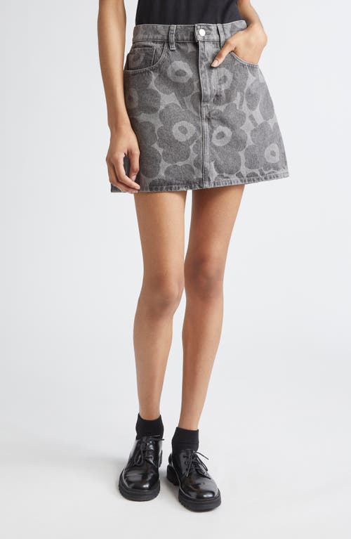 Marimekko Maridenim Ruudut Unikko Denim Miniskirt In Gray