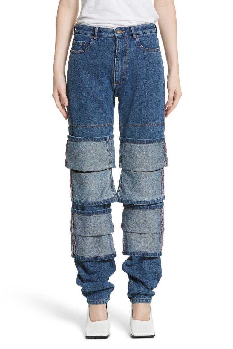Layered Cuff Jeans, Main, color, NAVY