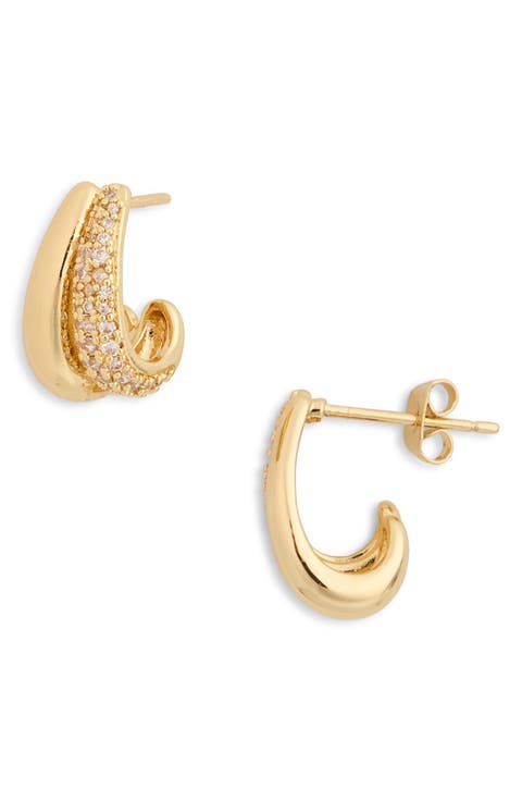 Pavé Cubic Zirconia J Huggie Hoop Earrings