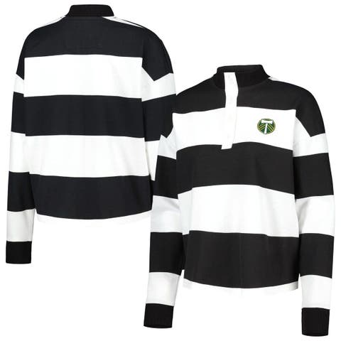 Women's Antigua  White Portland Timbers Radical Rugby Stripe Long Sleeve T-Shirt