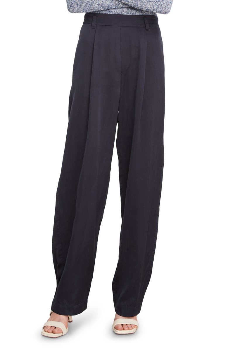 Vince Pleated High Waist Silk & Cotton Wide Leg Pants, Main, color, 