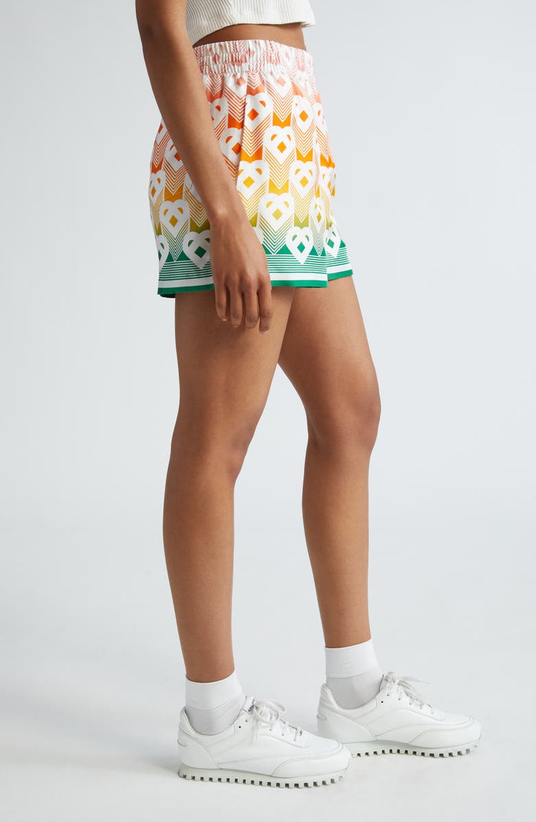 Casablanca Gradient Heart Monogram Silk Twill Shorts, Alternate, color, 