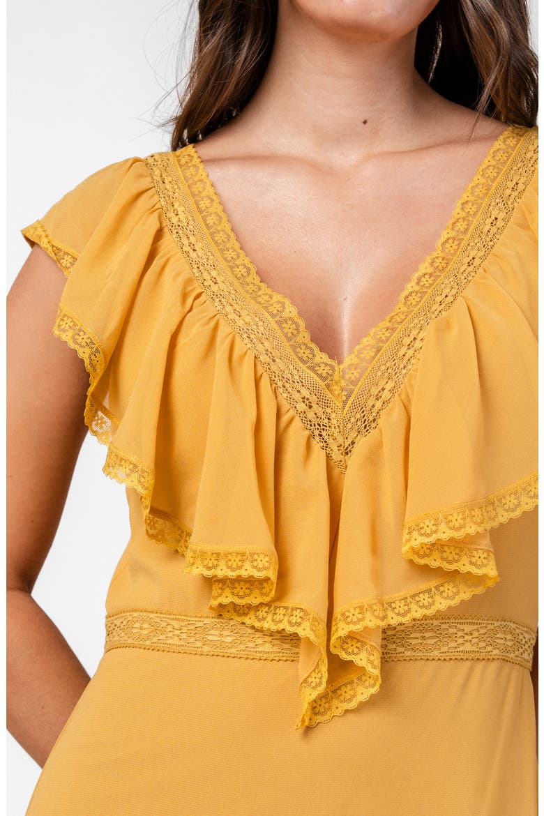 Ruffle Cascade Chiffon Dress, Alternate, color, AMBER HAZE