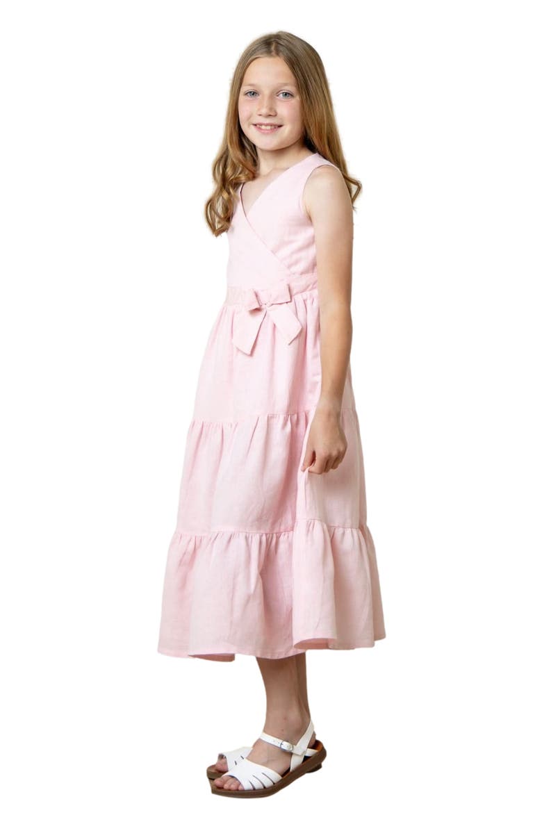 Hope & Henry Girls' Tiered Wrap Dress, Toddler, Main, color, Pale Pink Linen