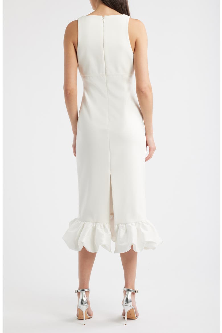 Balta Ruffle Hem Mixed Media Cocktail Midi Dress, Alternate, color, WHITE