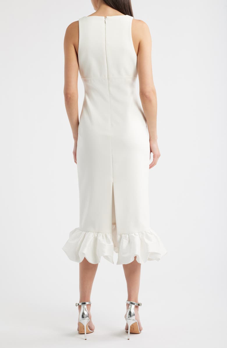 LIKELY Balta Ruffle Hem Mixed Media Cocktail Midi Dress, Alternate, color, White