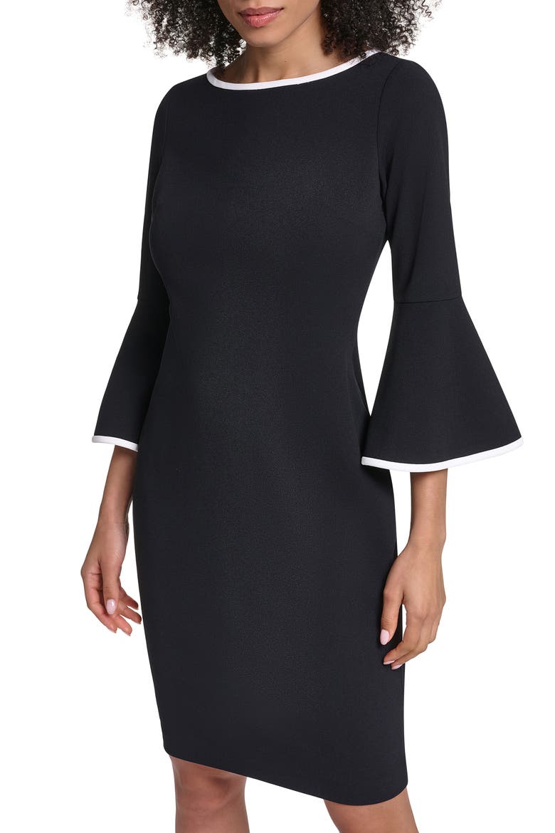 Flare Sleeve Scuba Sheath Dress, Alternate, color, BLACK/ SOFT WHITE