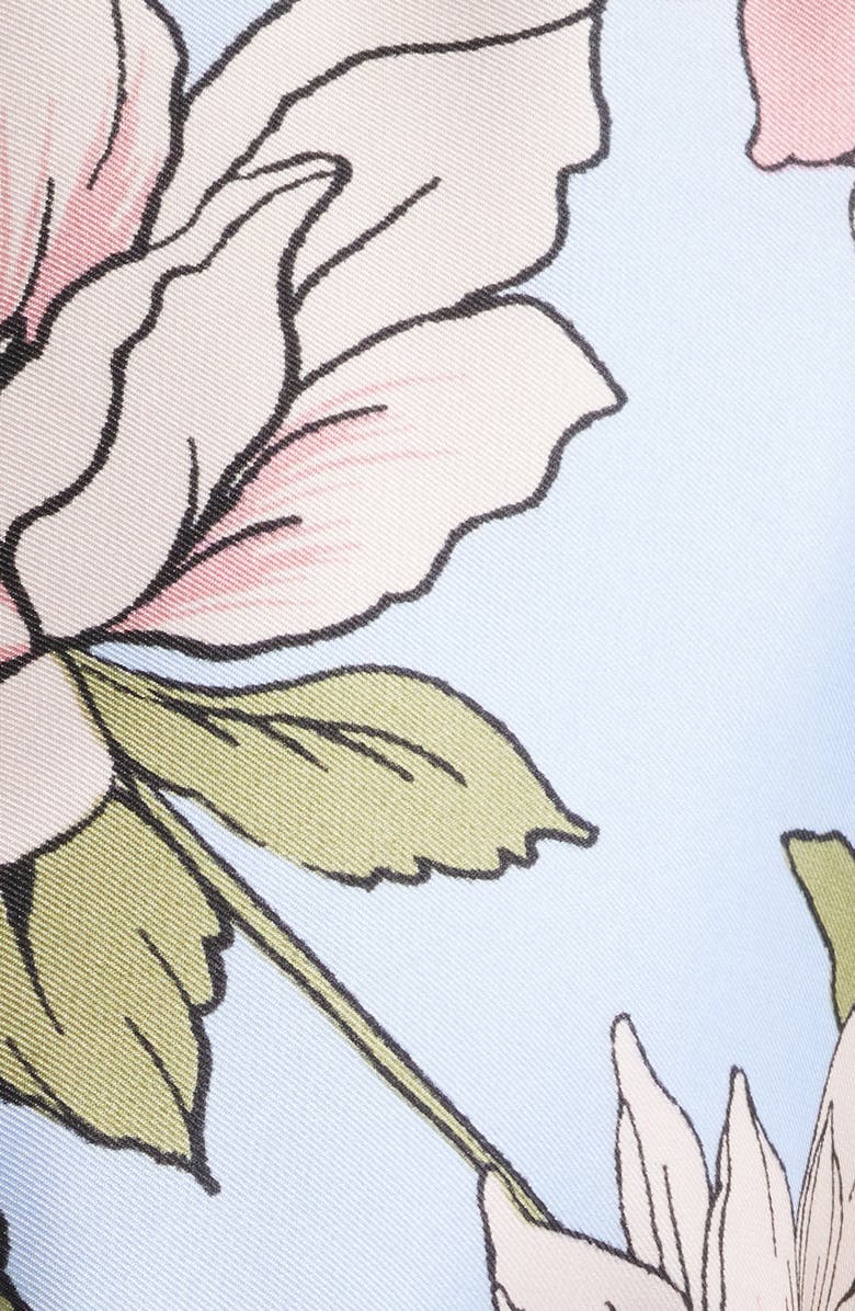 Anne Klein Floral Print Long Sleeve Satin Shirtdress, Alternate, color, Surf Blue Multi