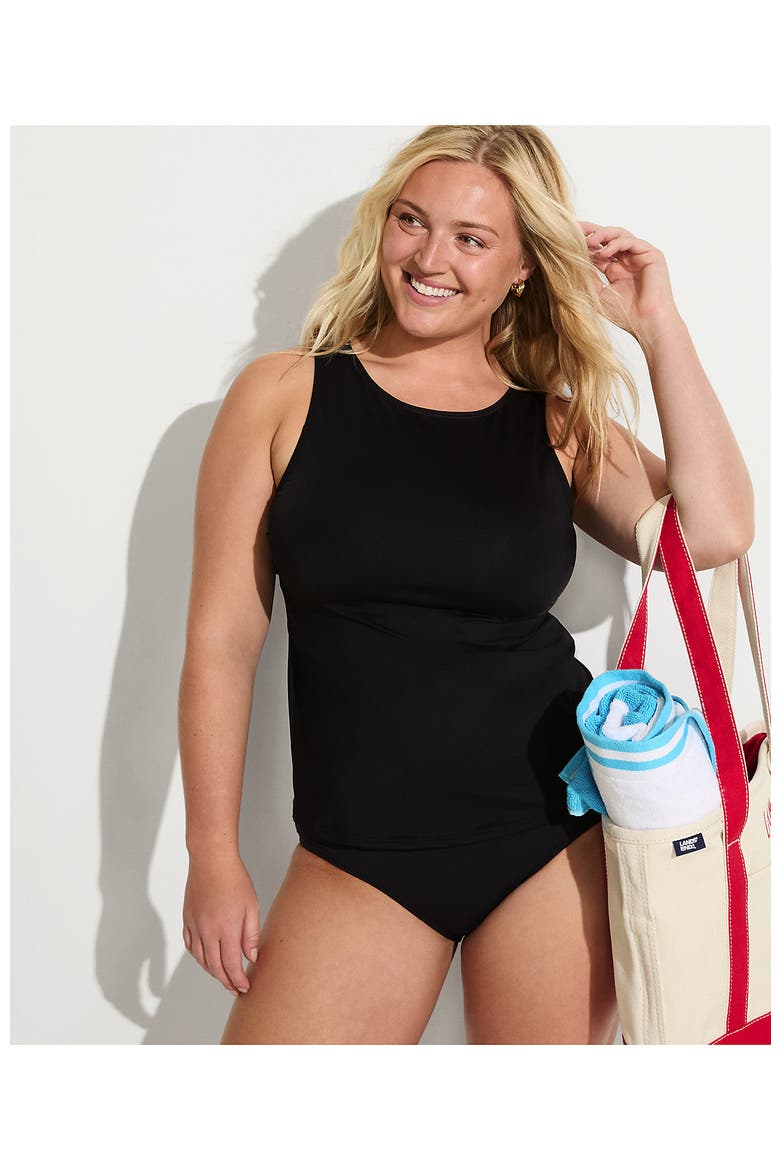 Plus Size Long Chlorine Resistant High Neck UPF 50 Modest Tankini Swimsuit Top, Alternate, color, Black