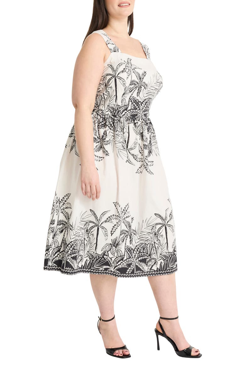 Print Fit & Flare Midi Dress, Alternate, color, BLACK/ WHITE
