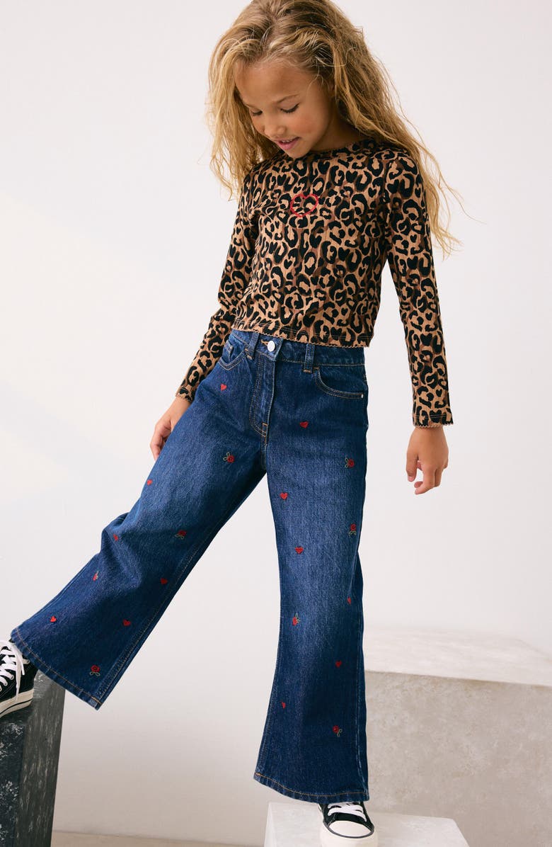 NEXT Kids' Embroidered Flare Jeans, Alternate, color, Blue