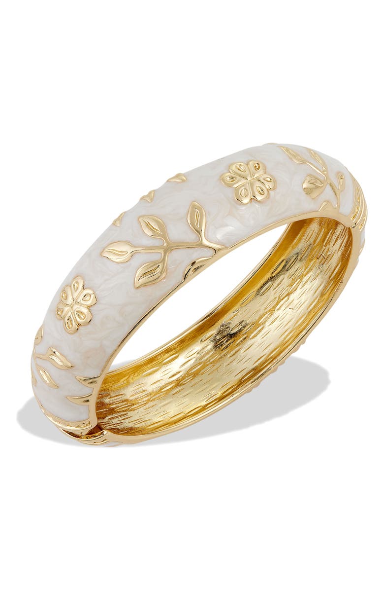 SAVVY CIE JEWELS Enameled Floral Hinge Bangle Bracelet, Main, color, Cream