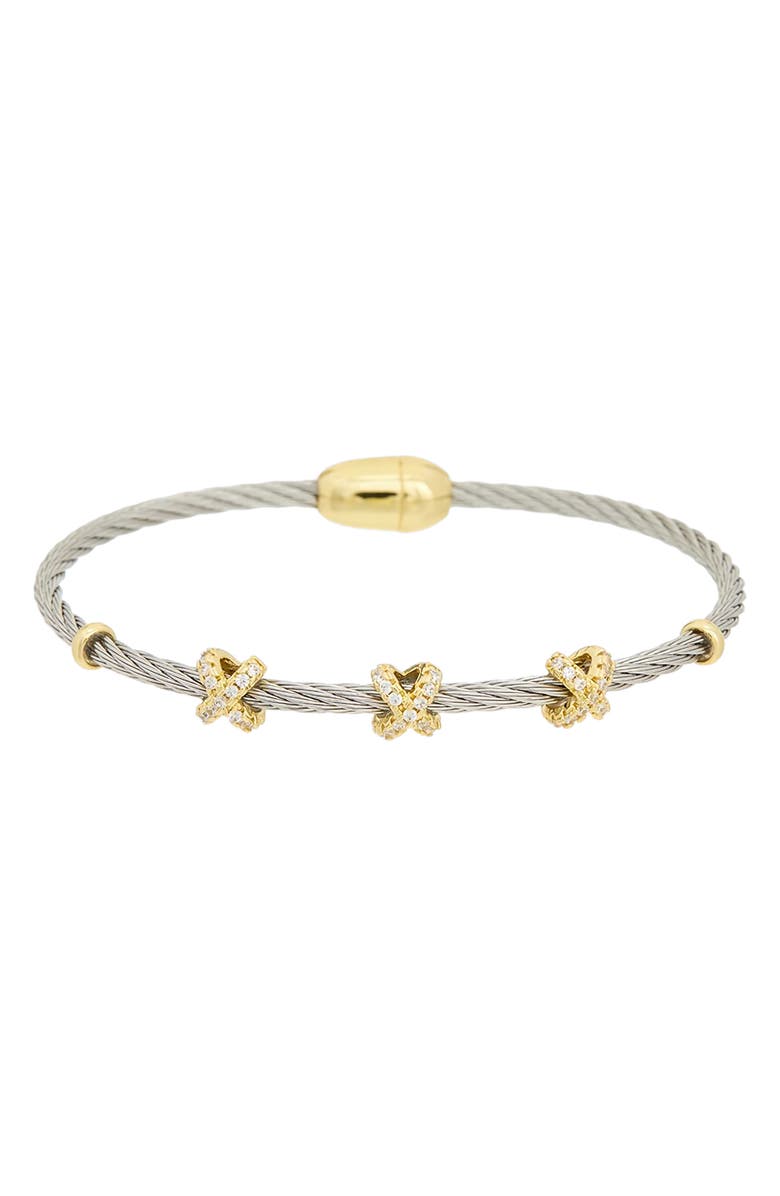 Juvell Pavé CZ 'X' Station Bangle, Main, color, Two Tone
