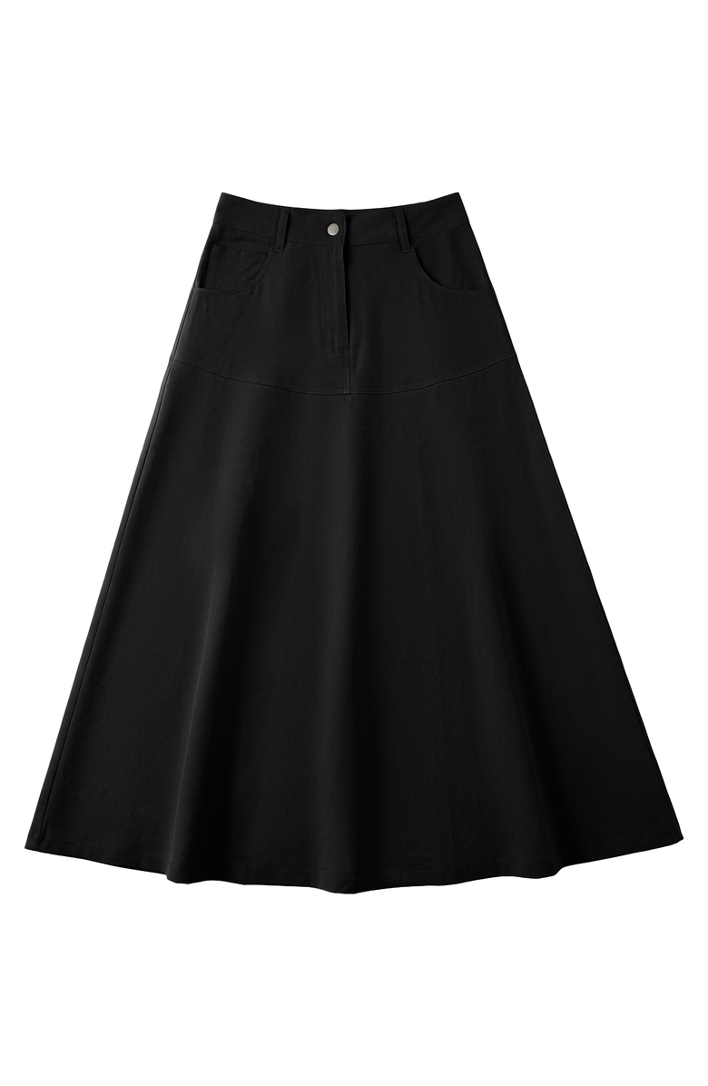 Aspect Flare Side Pocket Zip Front Midi Skirt, Main, color, Black
