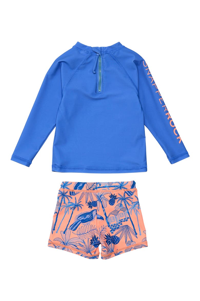 Tropical Vacay Two-Piece Rashguard Swimsuit, Alternate, color, BLUE/ PEACH