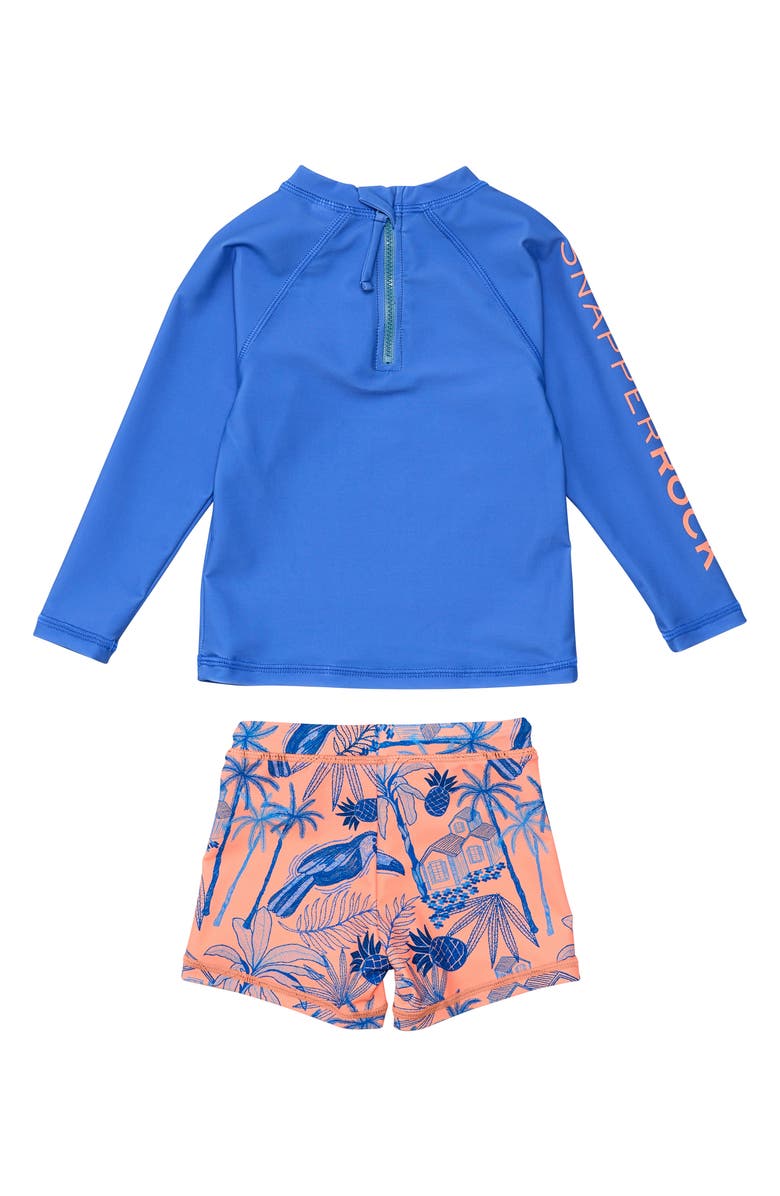 Snapper Rock Tropical Vacay Two-Piece Rashguard Swimsuit, Alternate, color, Blue/ Peach