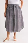 Renee C Stripe Linen Blend Curve Hem Midi Skirt