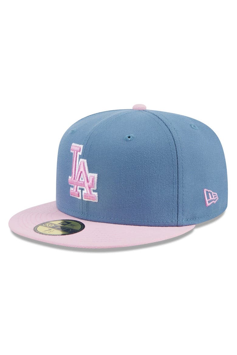 Men's New Era Blue/Pink Los Angeles Dodgers Spring Color Basic Two-Tone 59FIFTY Fitted Hat, Alternate, color, Blue