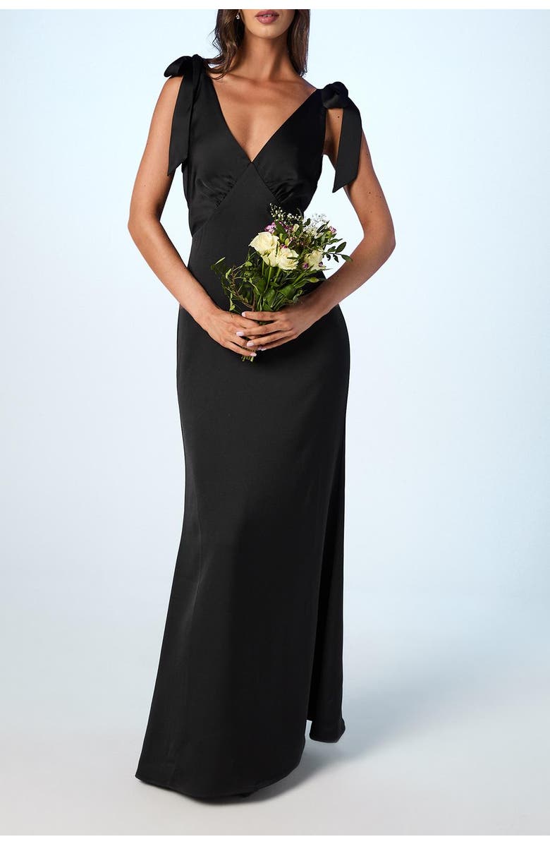 Coast Satin Tie Shoulder Maxi Bridesmaid Dress, Alternate, color, Black