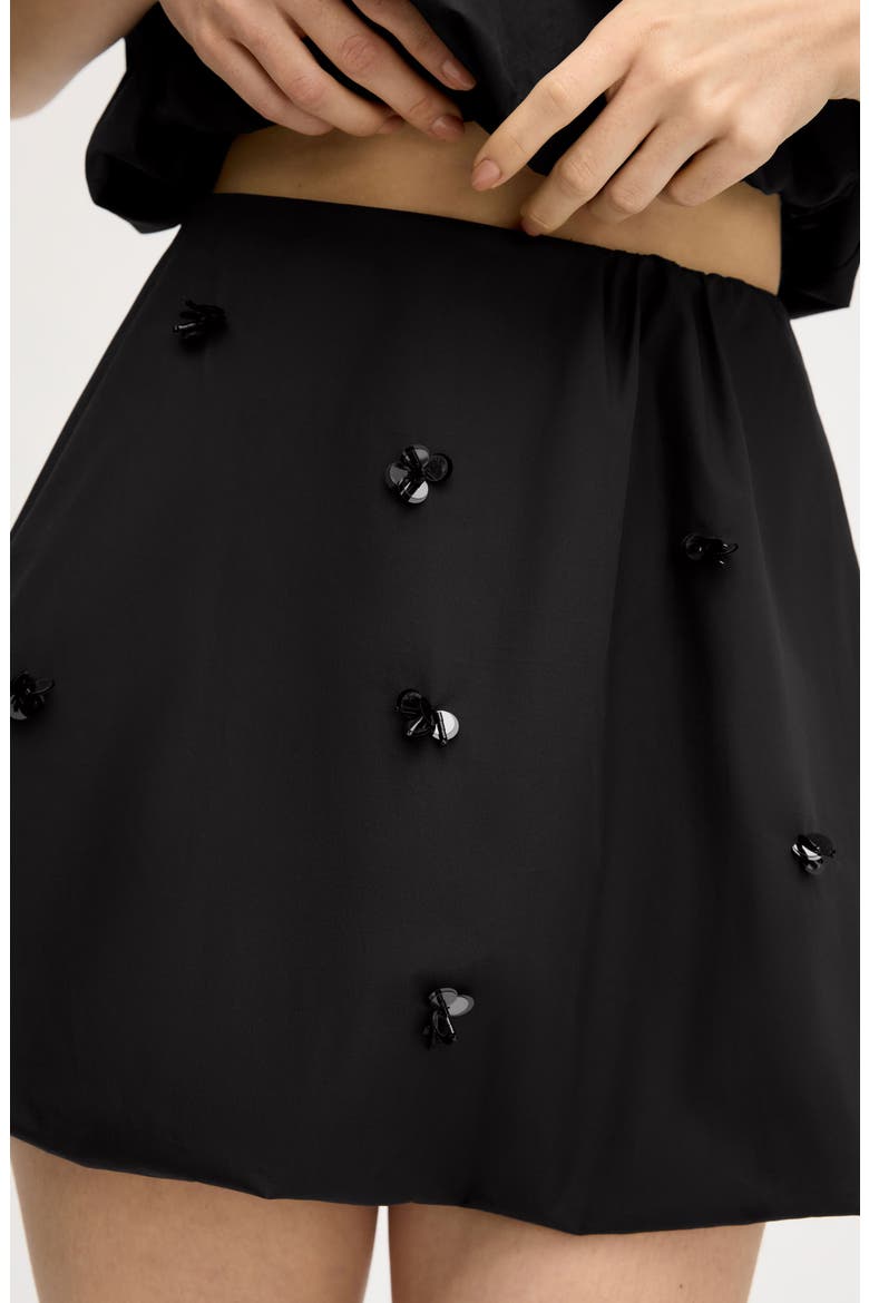 Embellished Bubble Cotton Poplin Miniskirt, Alternate, color, TRUE BLACK