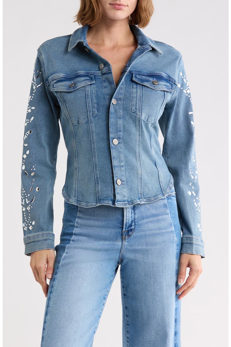 Fitted Embellished Trucker Jacket, Main, color, INDIGO1089