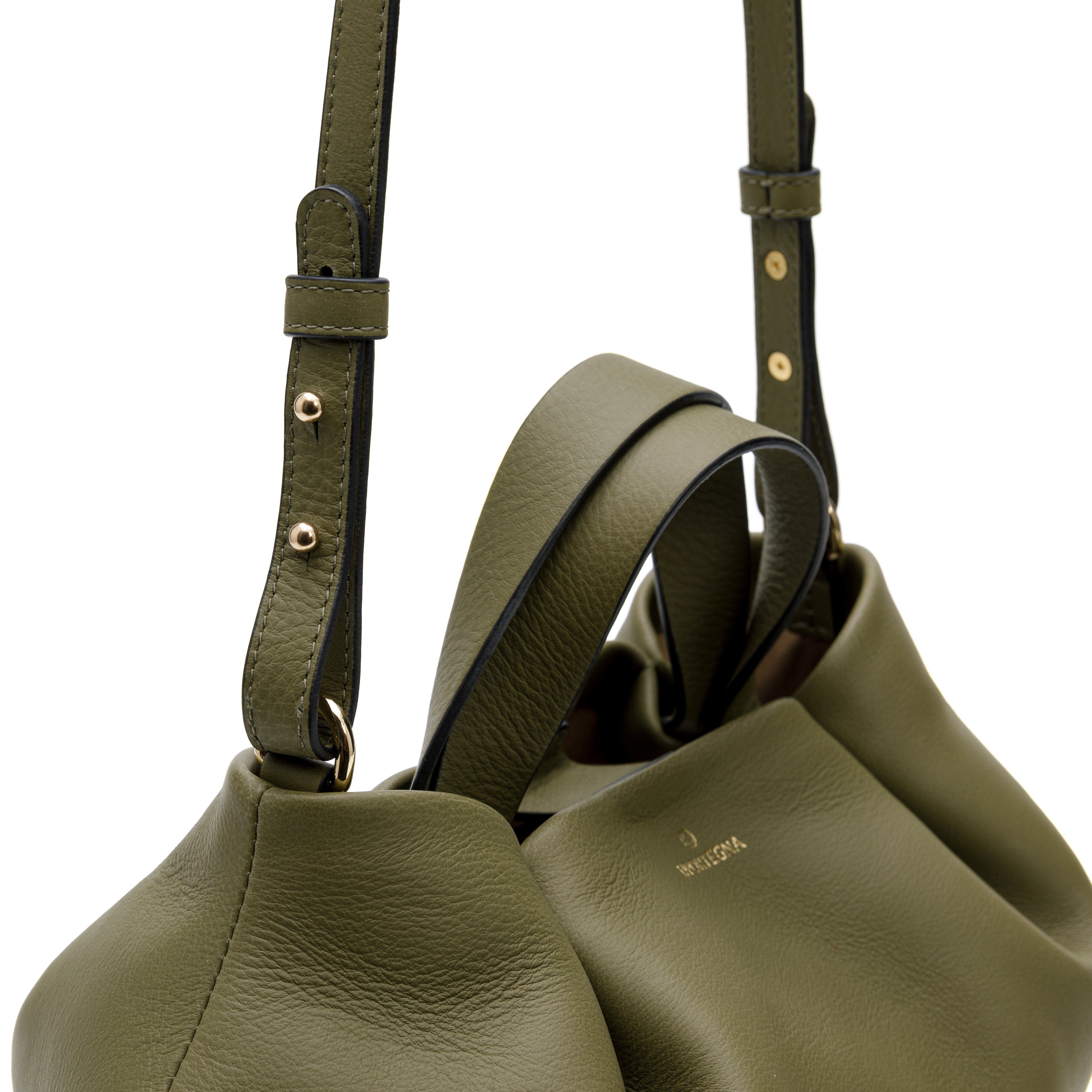 Isabela Shoulder Bag Sculpted From Full Grain Leather, Alternate, color, Khaki