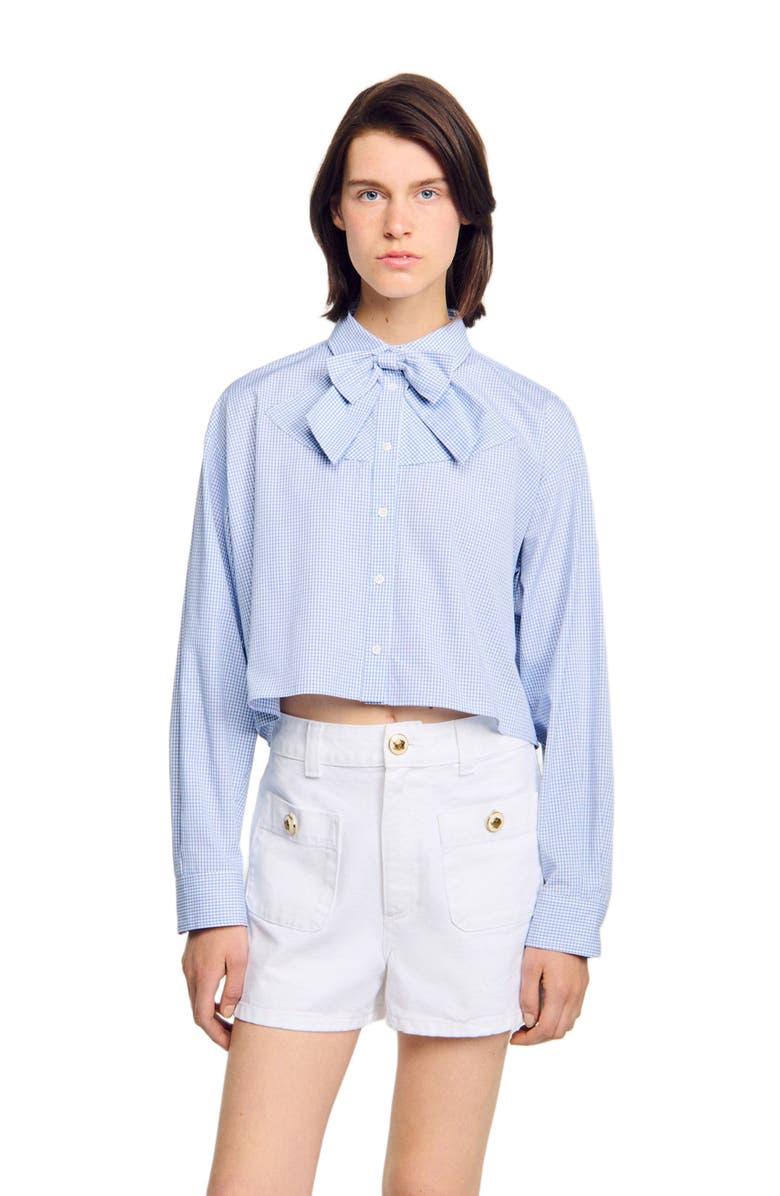 SANDRO Bow collar shirt, Alternate, color, Ciel / Blanc