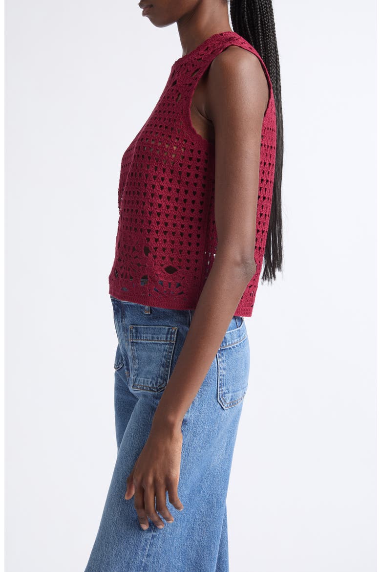 The Postcard Open Stitch Cotton Tank, Alternate, color, GARNET