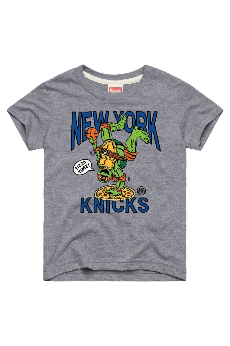 Youth Homage Gray New York Knicks x Teenage Mutant Ninja Turtles Michelangelo Tri-Blend T-Shirt, Main, color, Gray