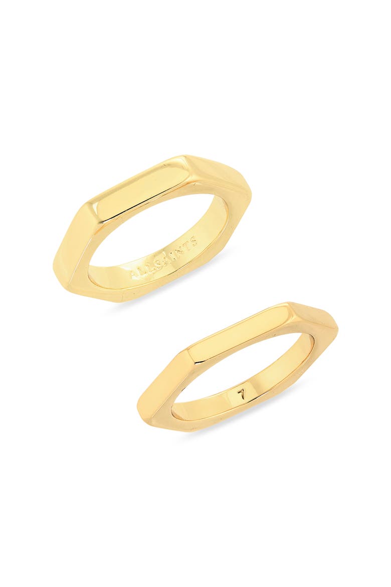 Set of 2 Hexagon Band Stackable Rings, Main, color, GOLD