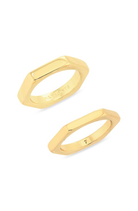 Set of 2 Hexagon Band Stackable Rings
