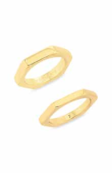 Set of 2 Hexagon Band Stackable Rings
