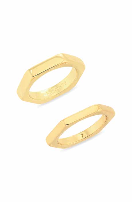Set of 2 Hexagon Band Stackable Rings