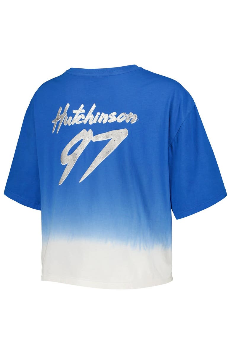 Majestic Threads Women's Majestic Threads Aidan Hutchinson Blue/White Detroit Lions Dip-Dye Player Name & Number Crop Top, Alternate, color, Blue
