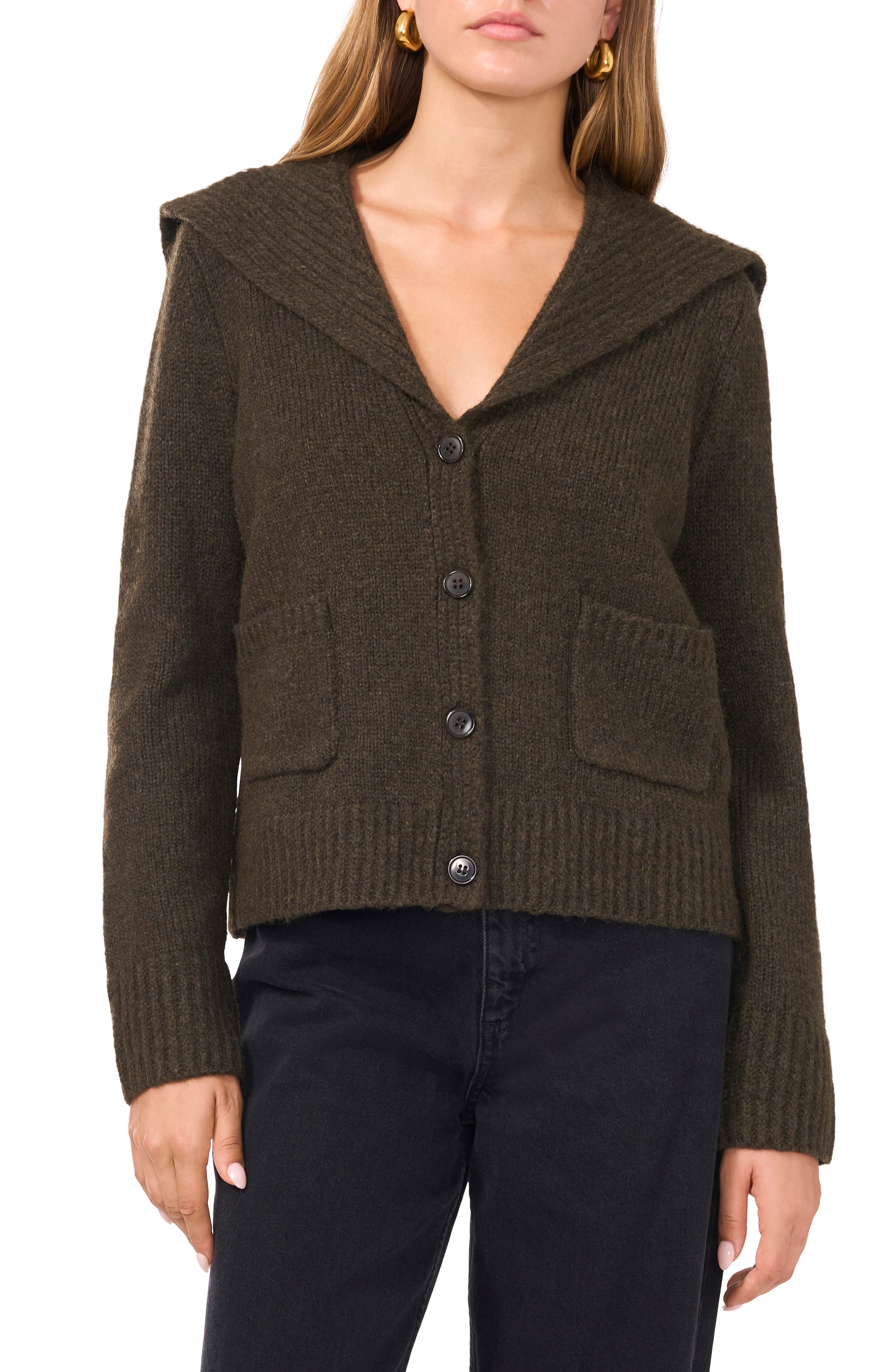 1.STATE Foldover Collar Cardigan in Gray Beluga 