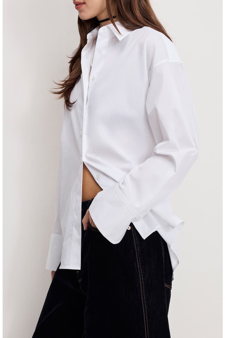 Oversize Cotton Poplin Button-Up Shirt, Alternate, color, WHITE001