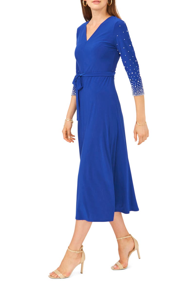 Embellished Tie Waist Midi Dress, Alternate, color, GODDESS BLUE
