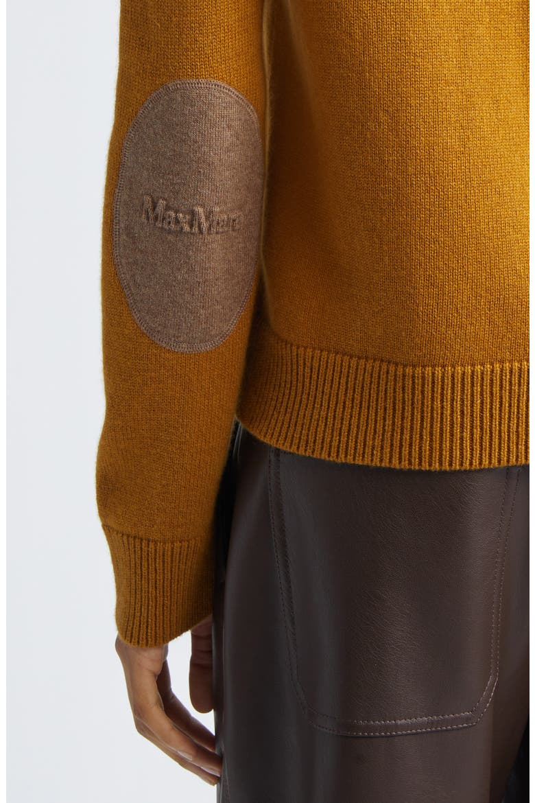 Fresia Elbow Patch Wool & Cashmere Crewneck Sweater, Alternate, color, MUSTARD