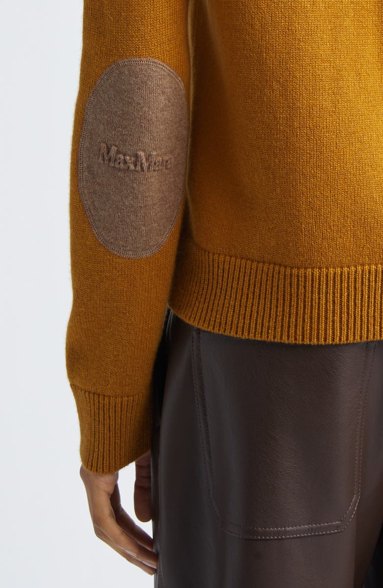 Max Mara Fresia Elbow Patch Wool & Cashmere Crewneck Sweater, Alternate, color, Mustard