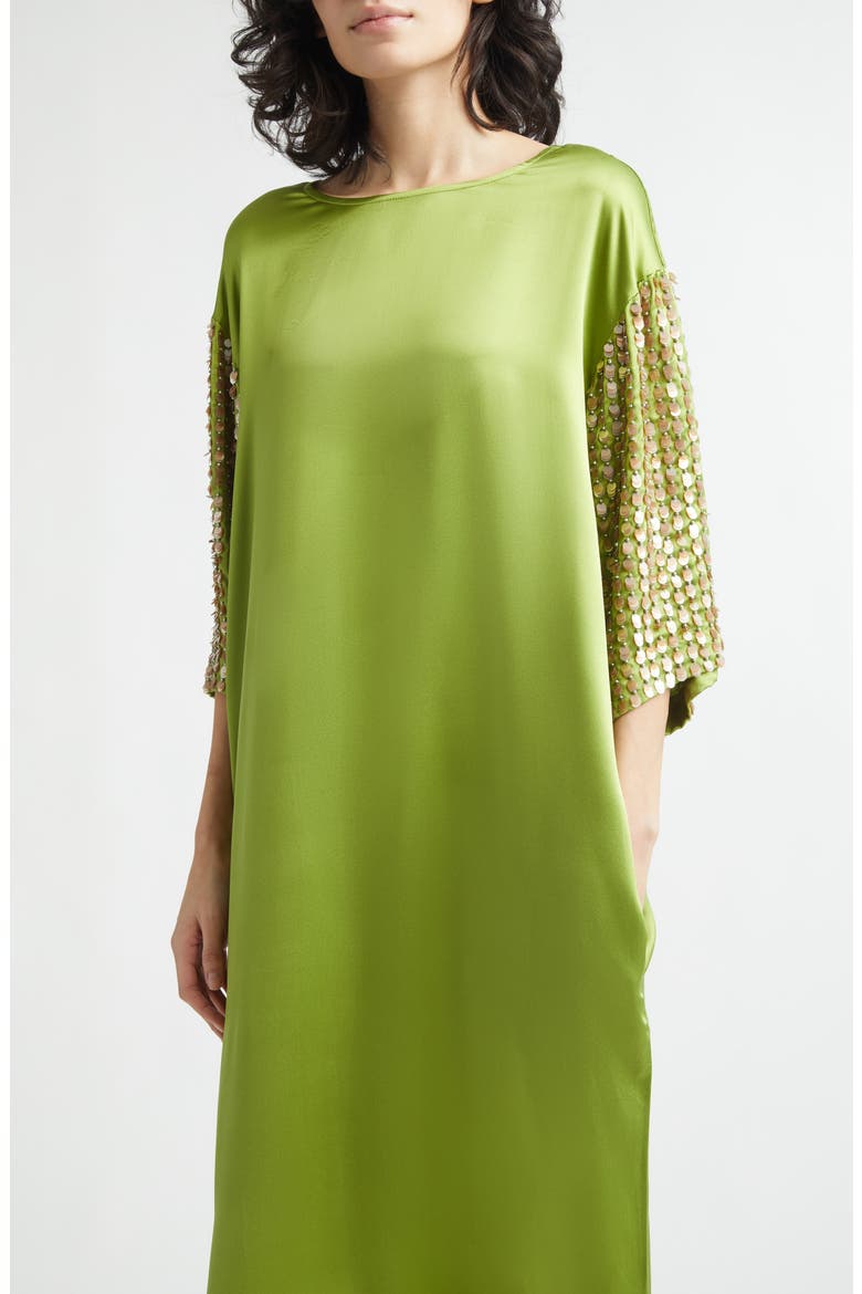 Jewels Paillette Embellished Silk Satin Dress, Alternate, color, ALOE