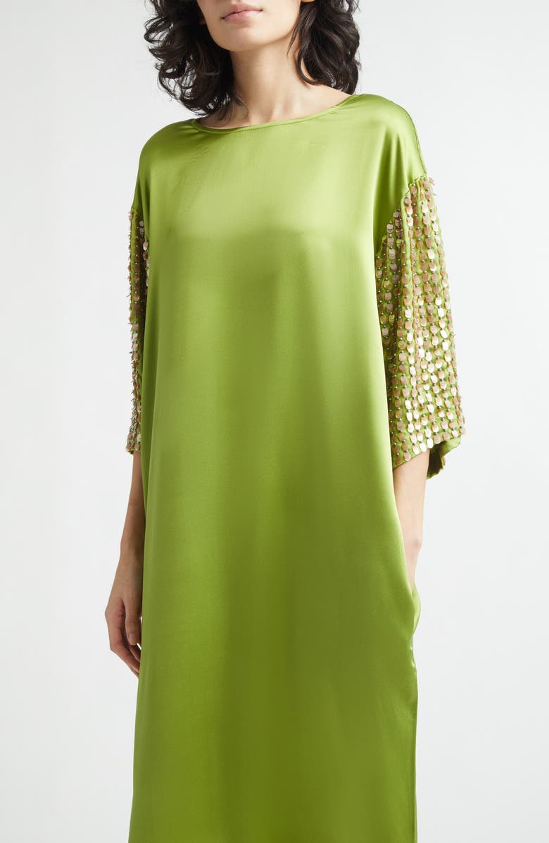 ZANKOV Jewels Paillette Embellished Silk Satin Dress, Alternate, color, Aloe