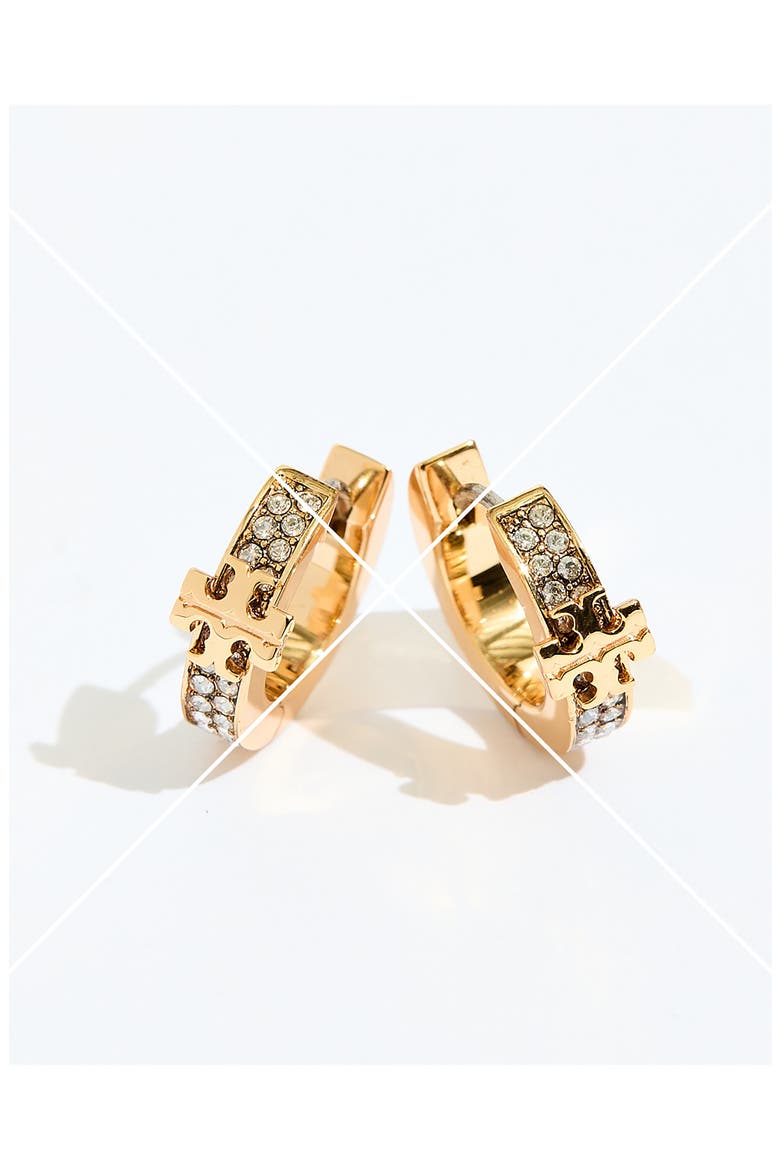 Icon Pave Huggie Hoop Earrings, Alternate, color, TORY GOLD / CRYSTAL