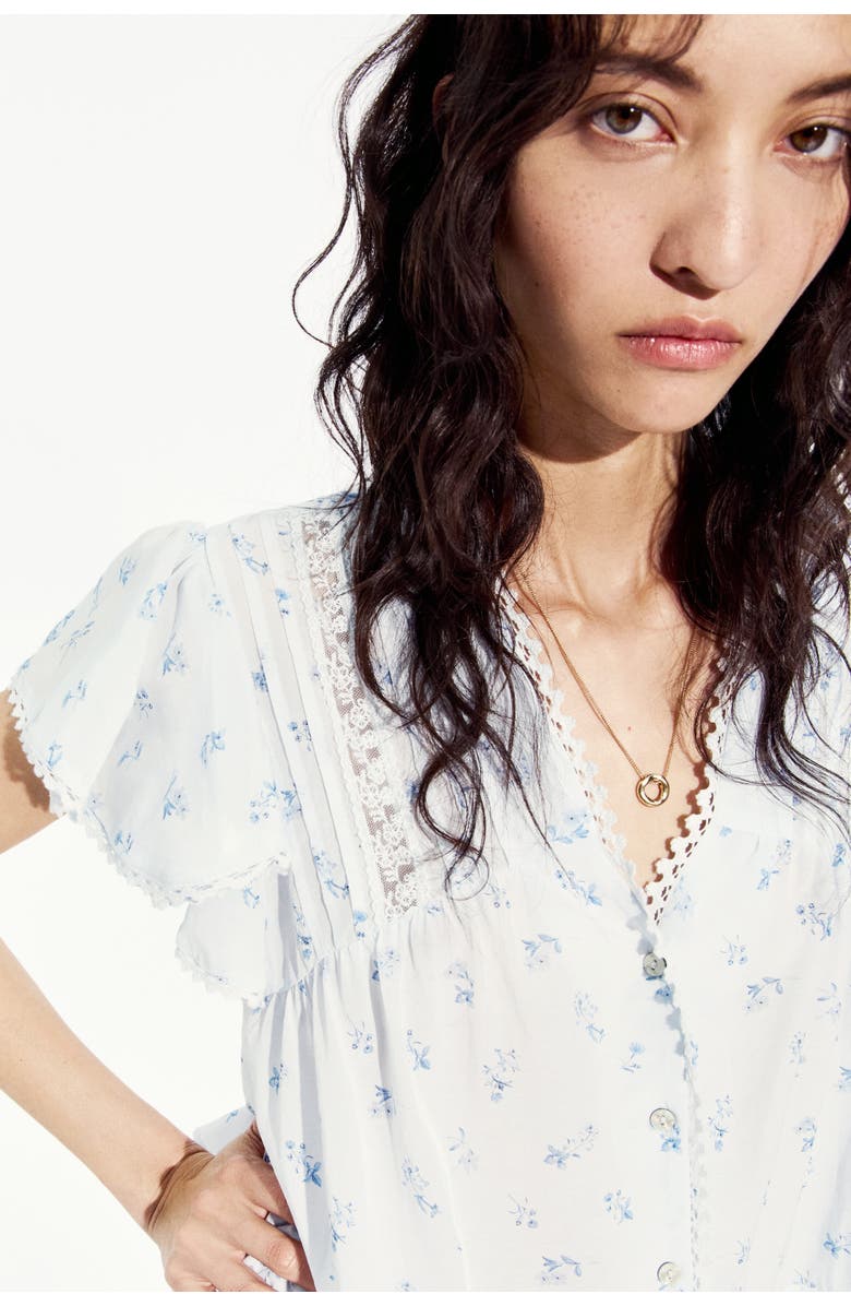 H&M Lace-inset blouse, Main, color, Light Blue/Floral