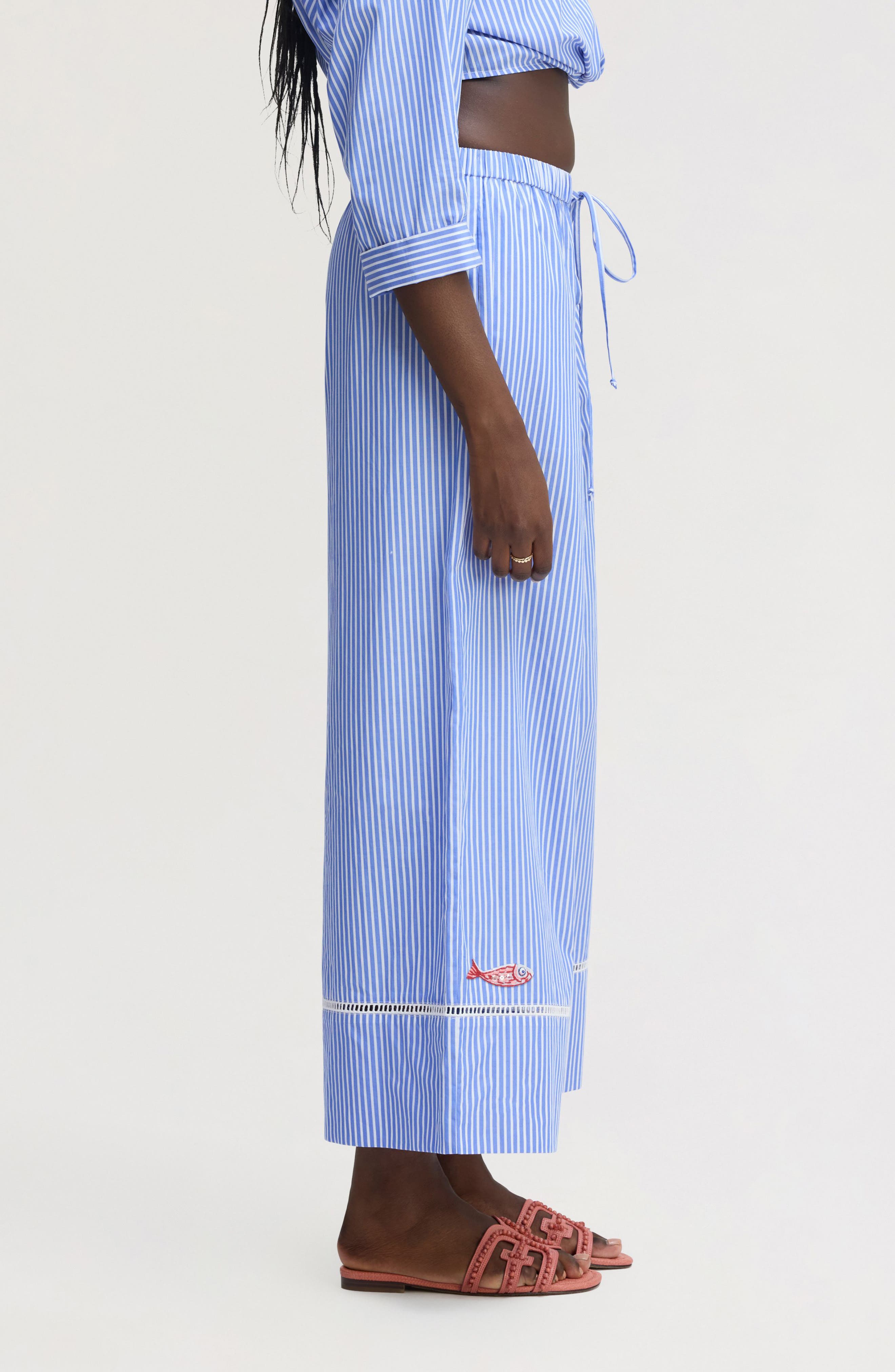 Embroidered Sequin Stripe Wide Leg Pants - image 2