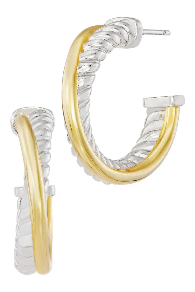 Two Tone Twisted Hoop Earrings, Main, color, TWO TONE