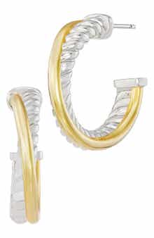 Two Tone Twisted Hoop Earrings