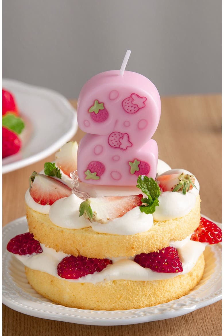 Strawberry Number 3 Candle, Alternate, color, Number 2