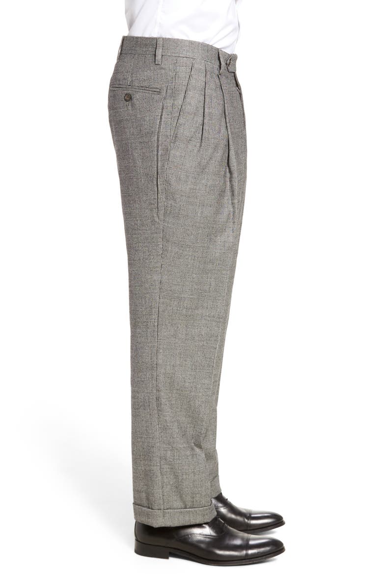 Touch Finish Pleated Plaid Classic Fit Stretch Wool Trousers, Alternate, color, BLACK/ WHITE