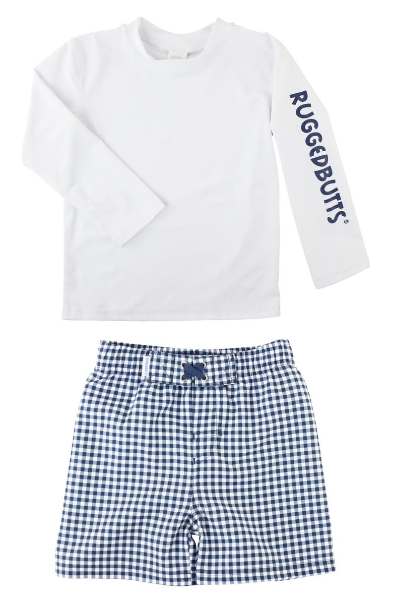 RuggedButts Long Sleeve Rashguard & Swim Trunks Set, Alternate, color, 